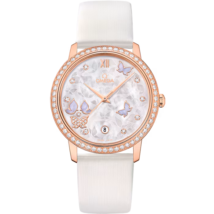 UK Luxury Shop Replica Omega De Ville Prestige 36.8 MM Watches: Artistry In Red Gold And Mother-of-Pearl